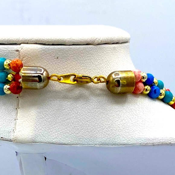 Boho Multi Colored , Multi Layered, Gold Toned Small Beaded Necklace 30” Long - Picture 5 of 6